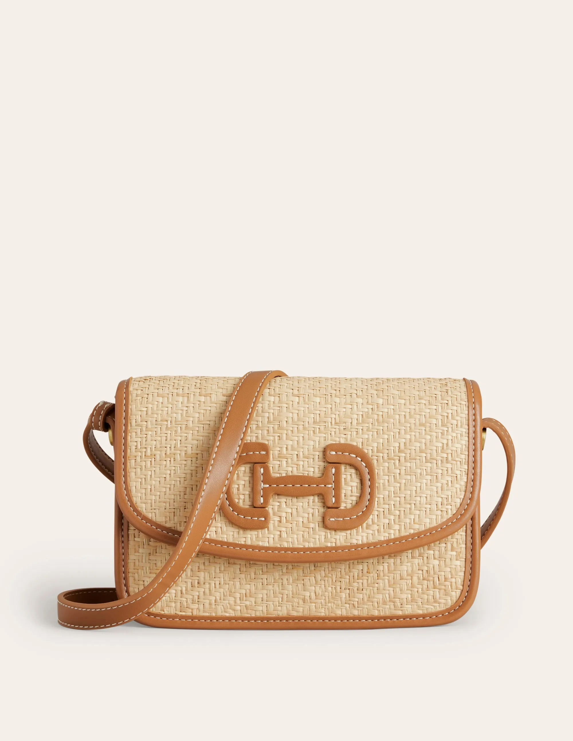 Raffia Snaffle Cross-Body Bag-Natural