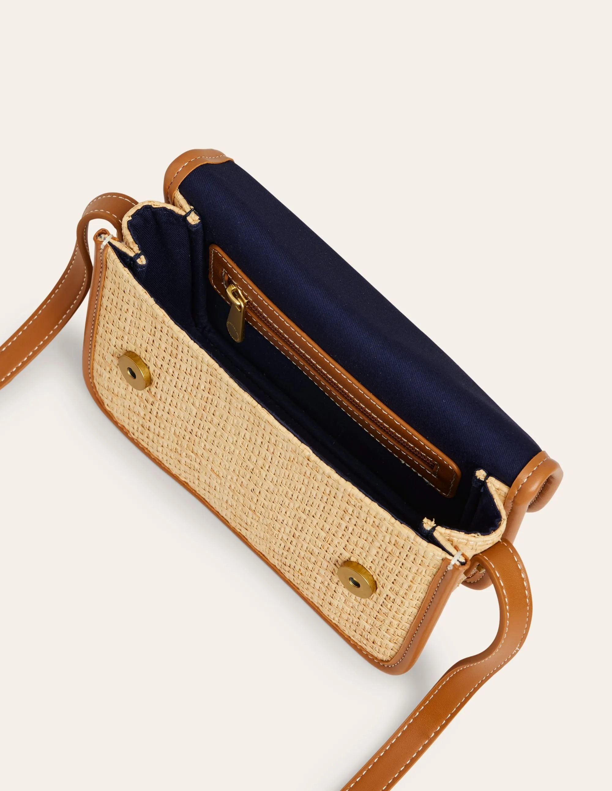 Raffia Snaffle Cross-Body Bag-Natural