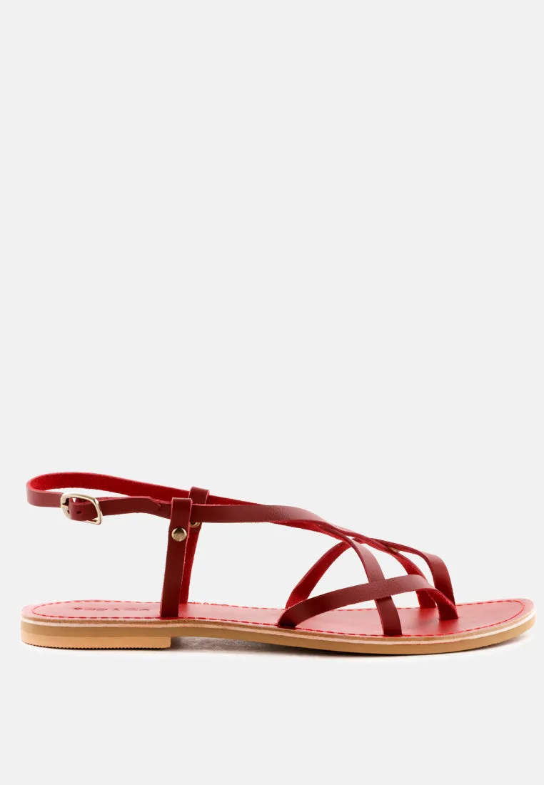 RITA Red Strappy Flat Leather Sandals