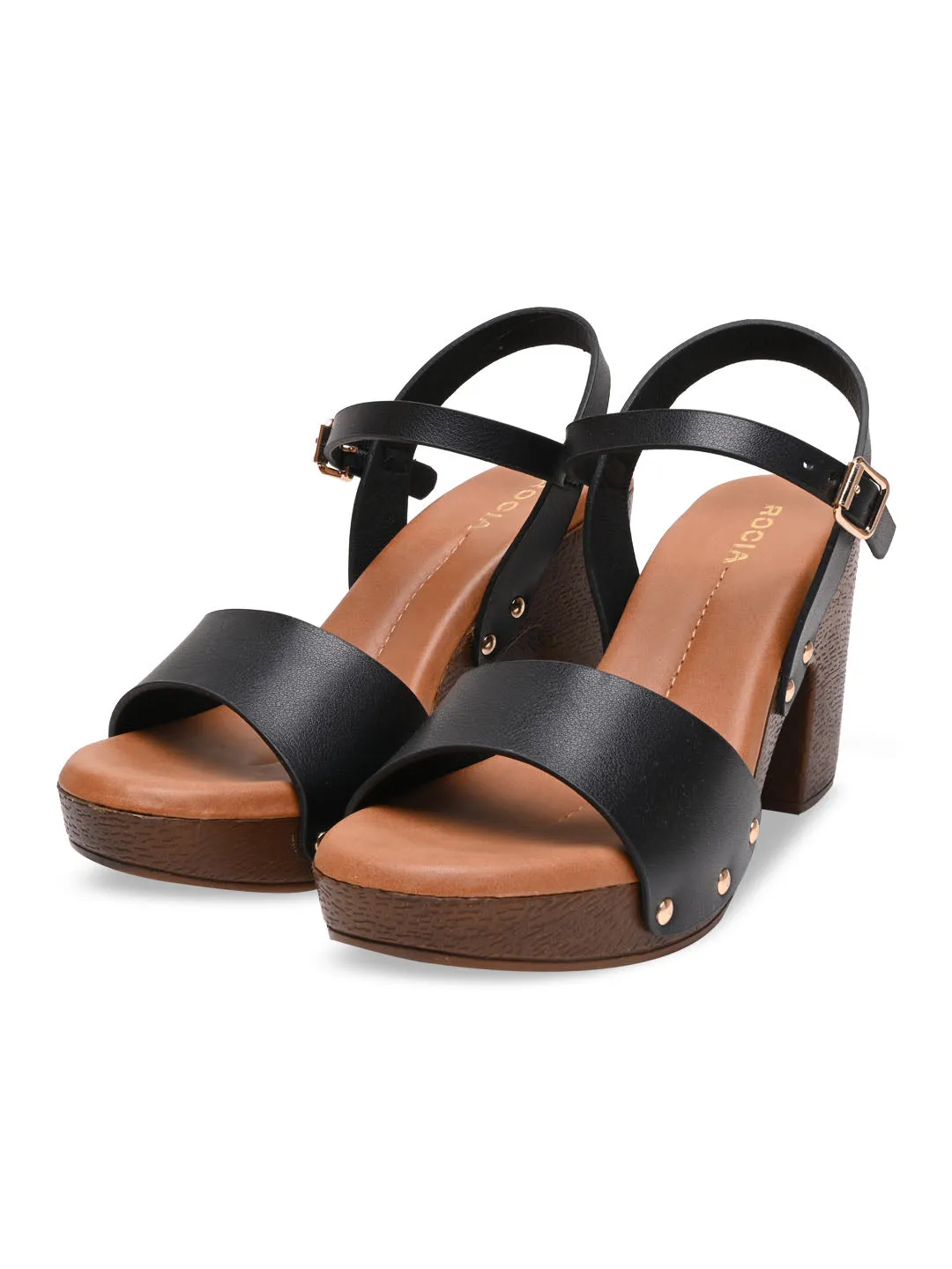 Rocia By Regal Black Women Casual Block Heel Sandals