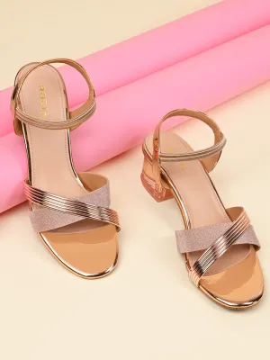 Rocia By Regal Rose Gold Women Shimmer Block Heel Sandals