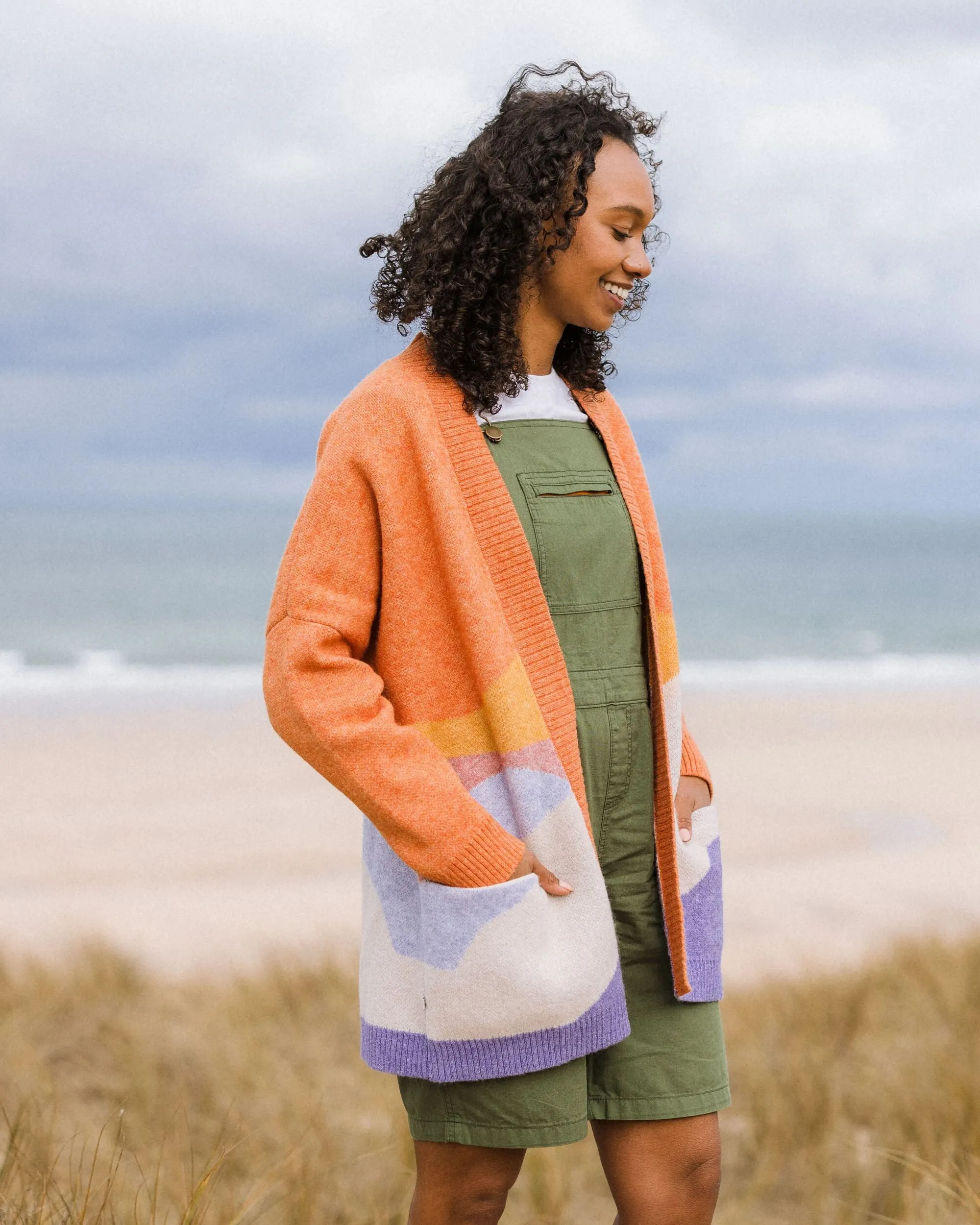 Scenic Recycled Long Knitted Cardigan - Scenic Sunrise Orange
