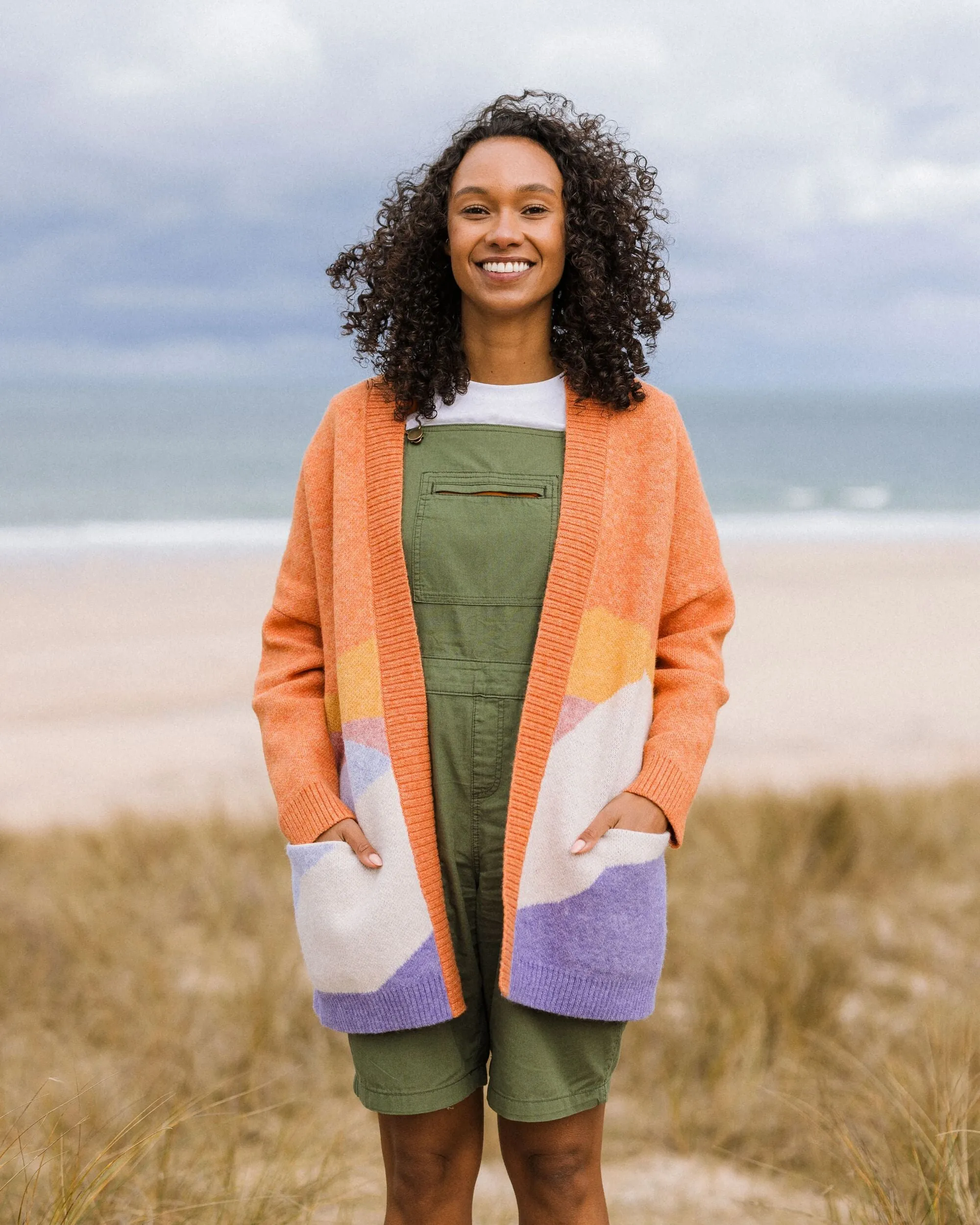 Scenic Recycled Long Knitted Cardigan - Scenic Sunrise Orange