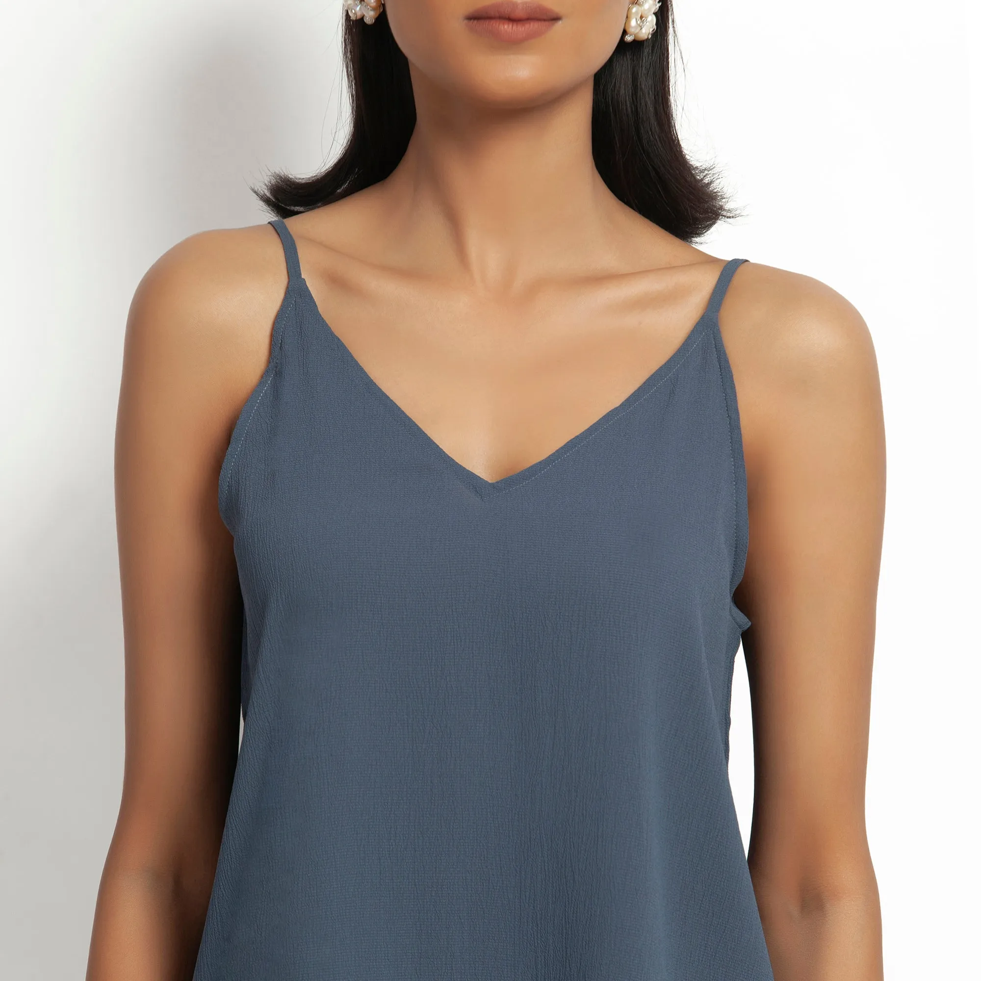 Stone Blue Crepe Spaghetti Top