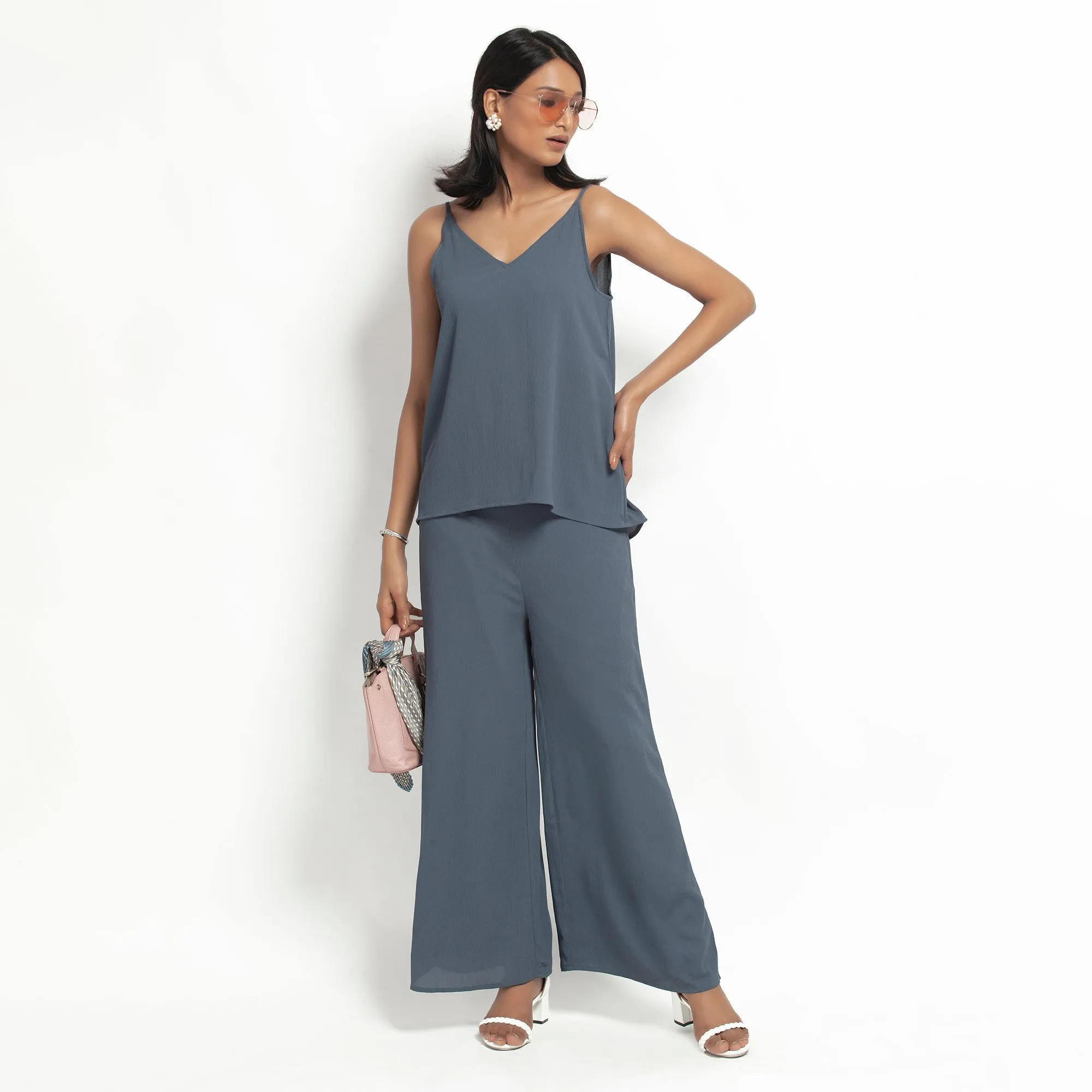 Stone Blue Crepe Spaghetti Top