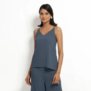 Stone Blue Crepe Spaghetti Top