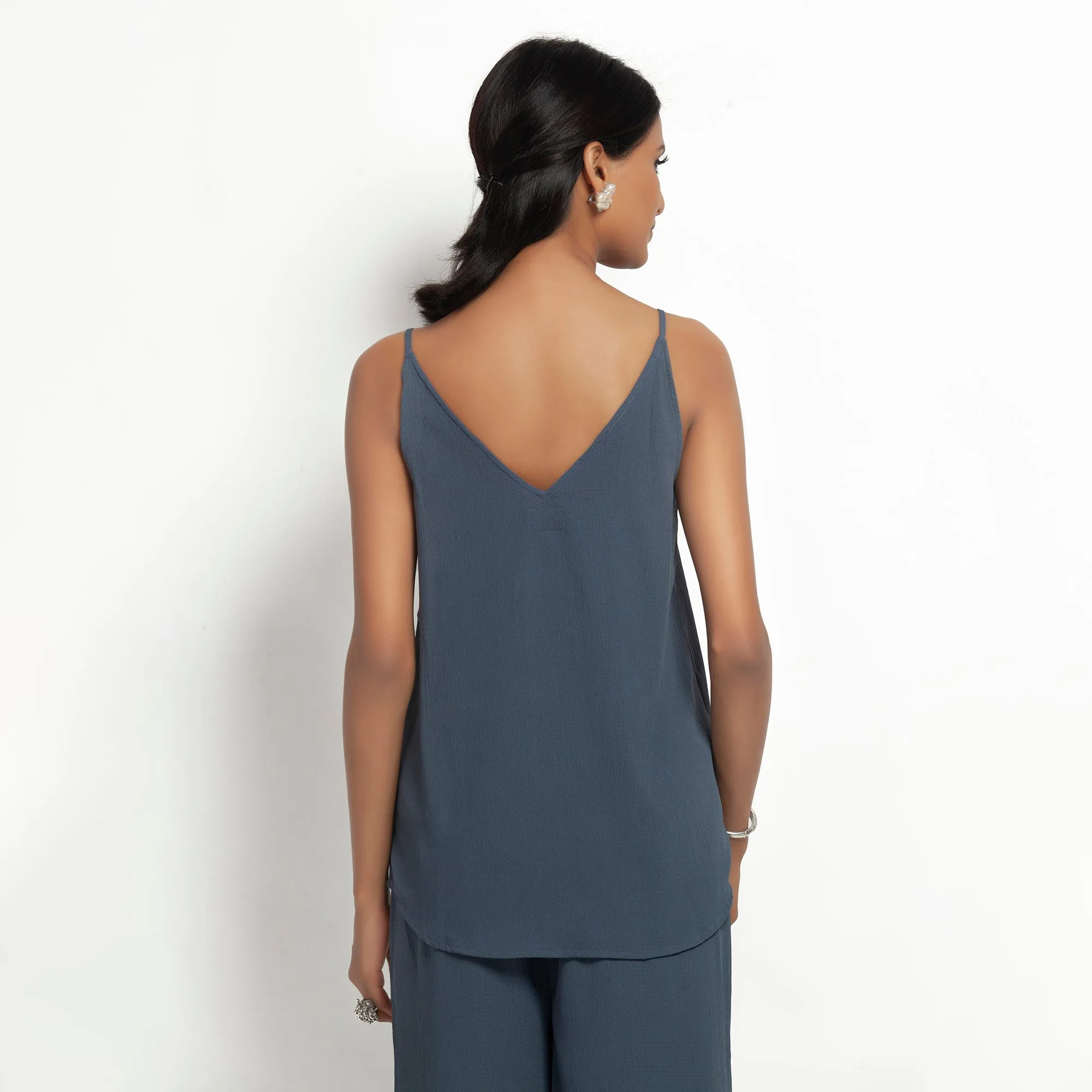 Stone Blue Crepe Spaghetti Top