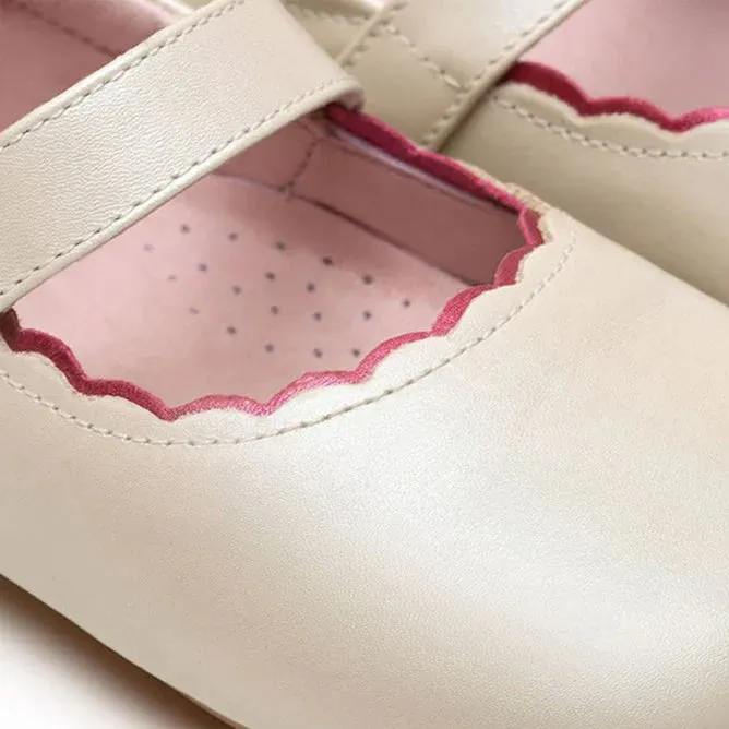 Tip Toey Joey Kids ROUNDY Ballerina Flats - Antique White/Fuchsia Shine