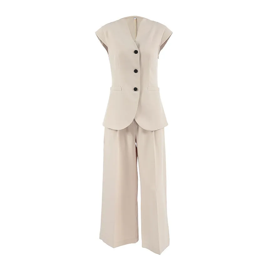 Trend4us Minimalist Sleeveless Blazer and Wide-Leg Trouser Set