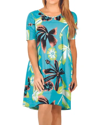 Tropical Hibiscus Print Short Dress