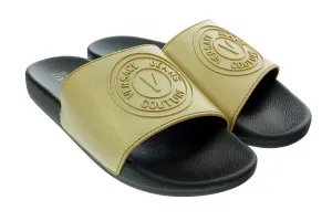 Versace Jeans Couture Gold Logo Print Wide Strap Slide-