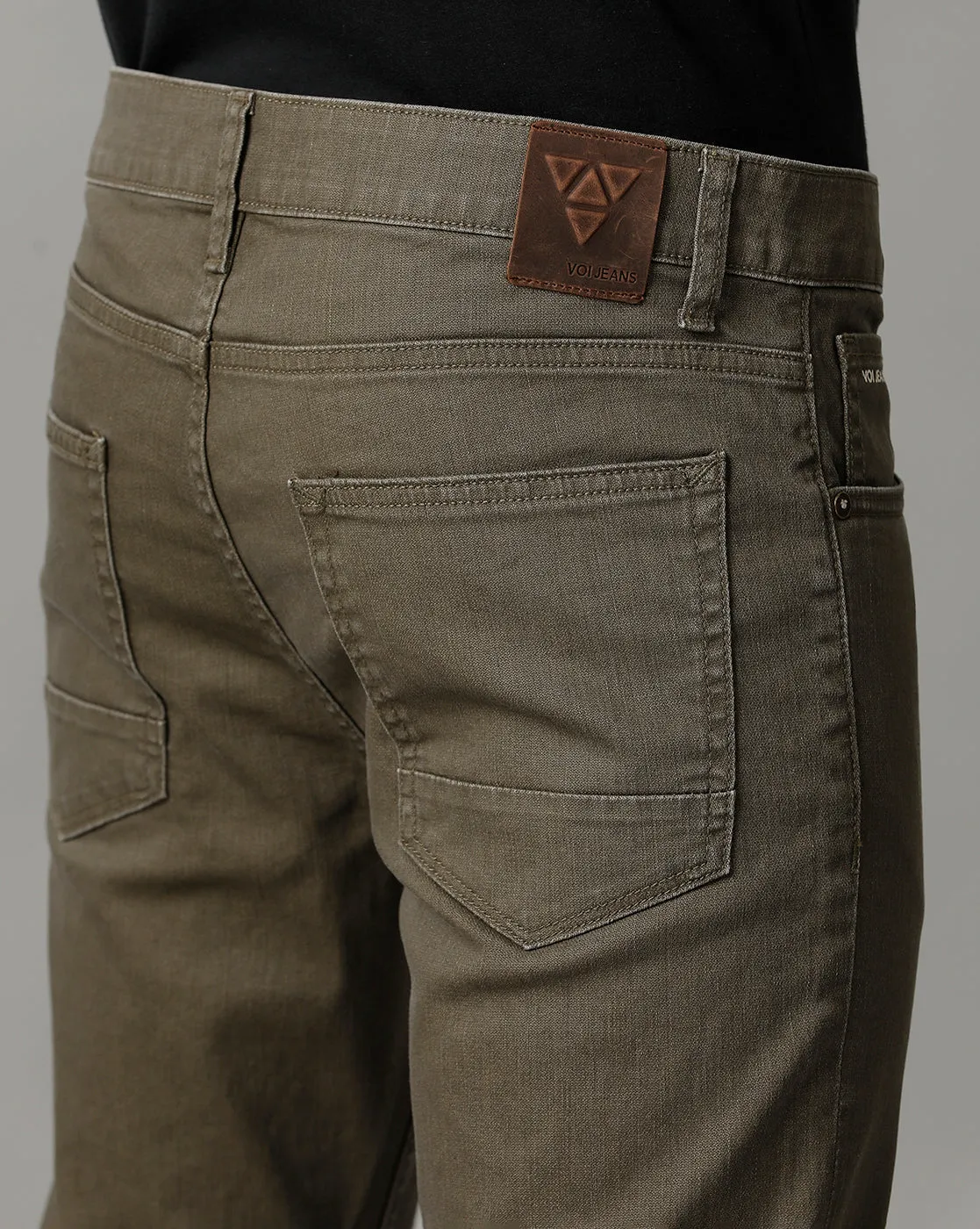 Voi Mens Olive Track Cropped Skinny Jeans