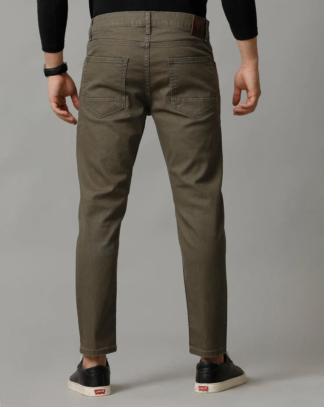 Voi Mens Olive Track Cropped Skinny Jeans