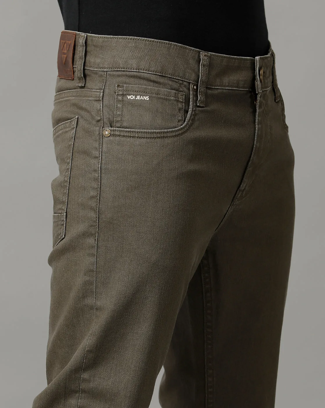 Voi Mens Olive Track Cropped Skinny Jeans