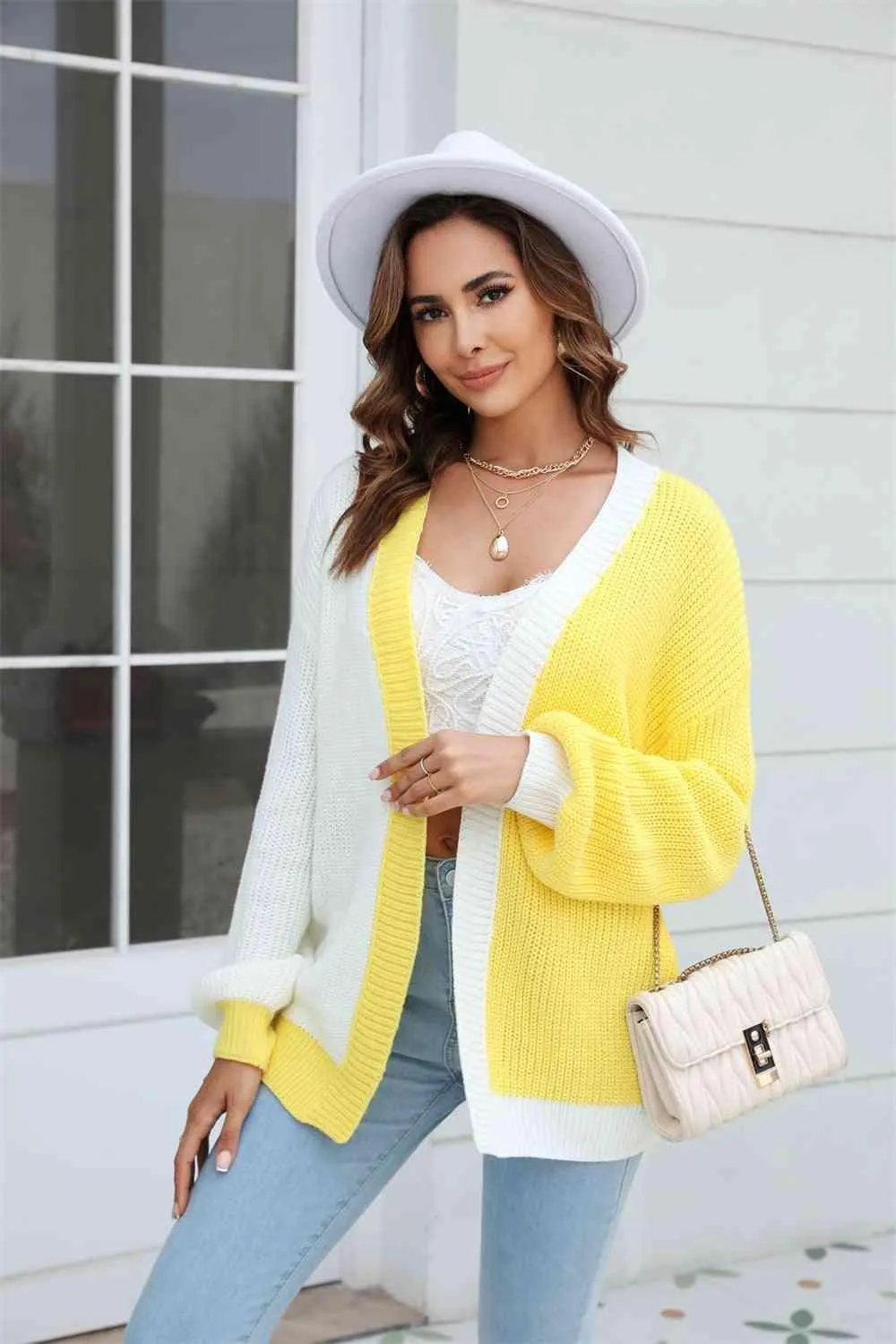 Wear All Year Round Knit Balloon Sleeve Cardigan