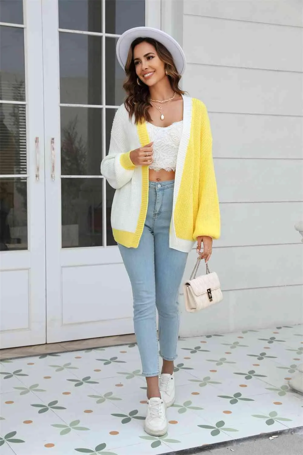 Wear All Year Round Knit Balloon Sleeve Cardigan