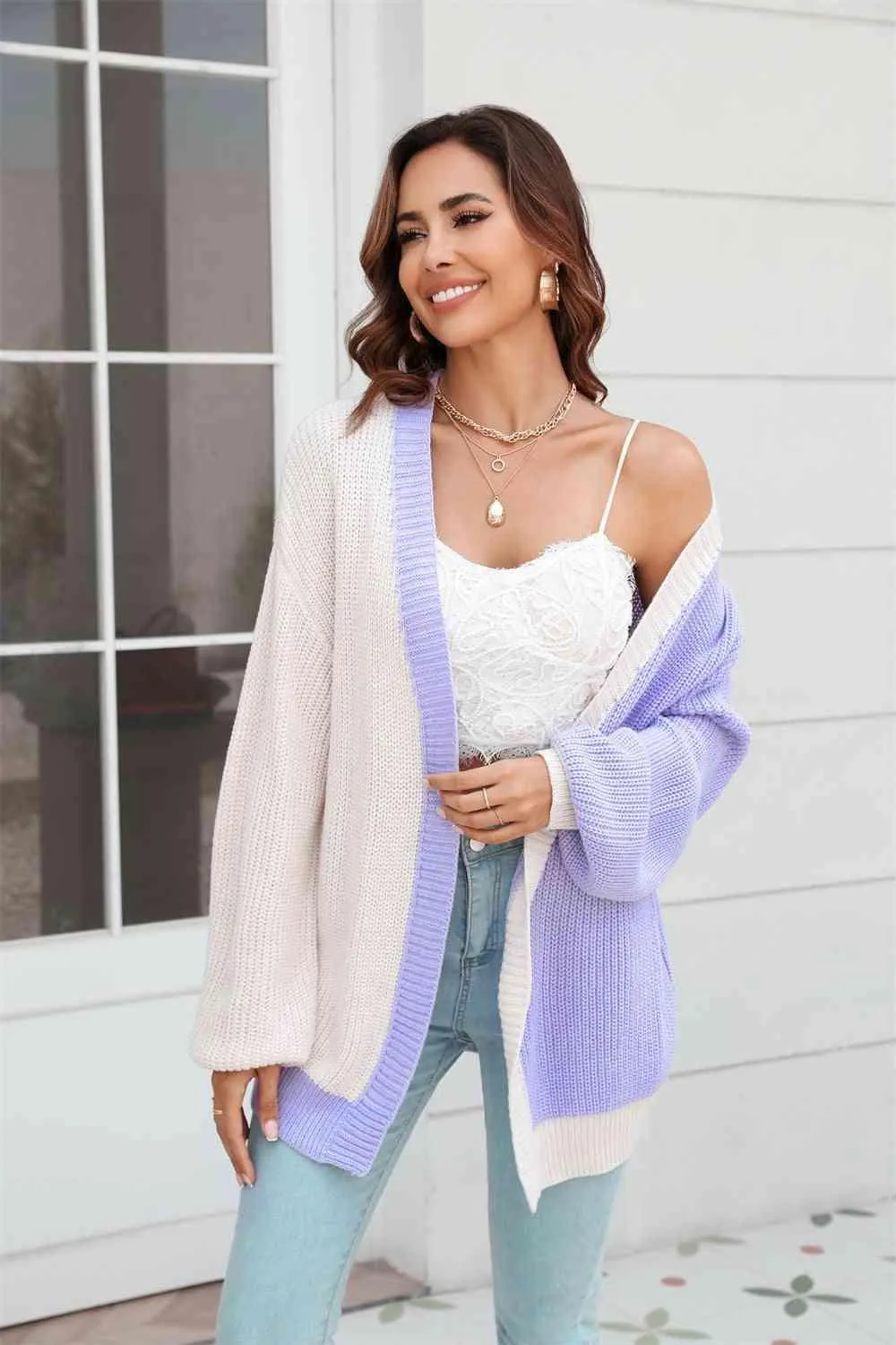 Wear All Year Round Knit Balloon Sleeve Cardigan