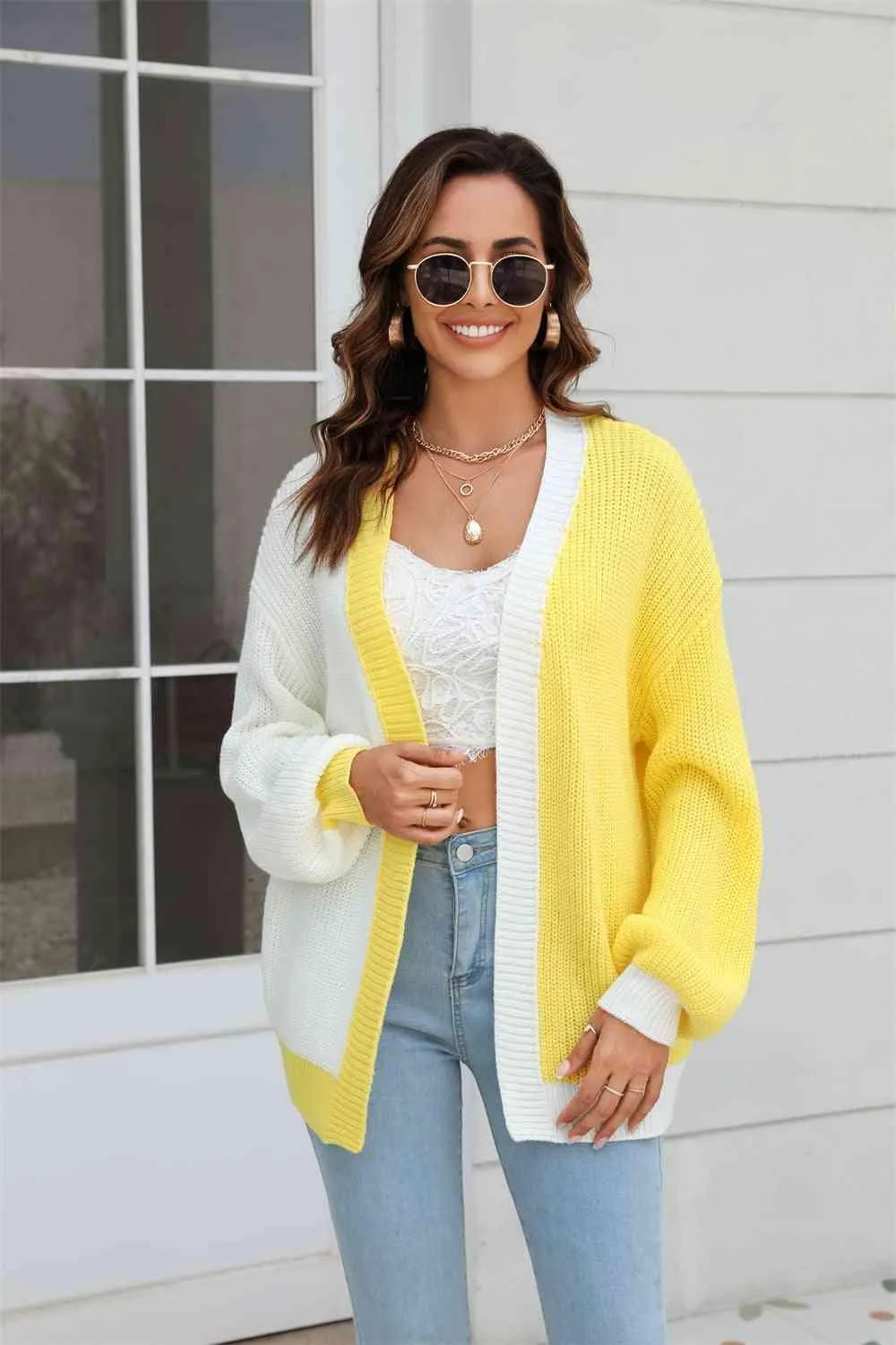 Wear All Year Round Knit Balloon Sleeve Cardigan