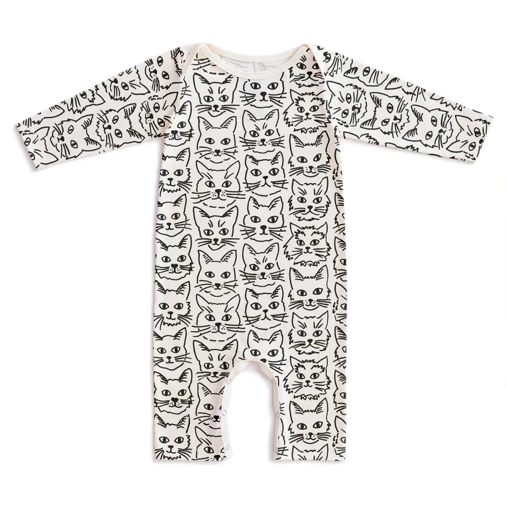 Winter Water Factory | Long Sleeve Romper in Kitties Print