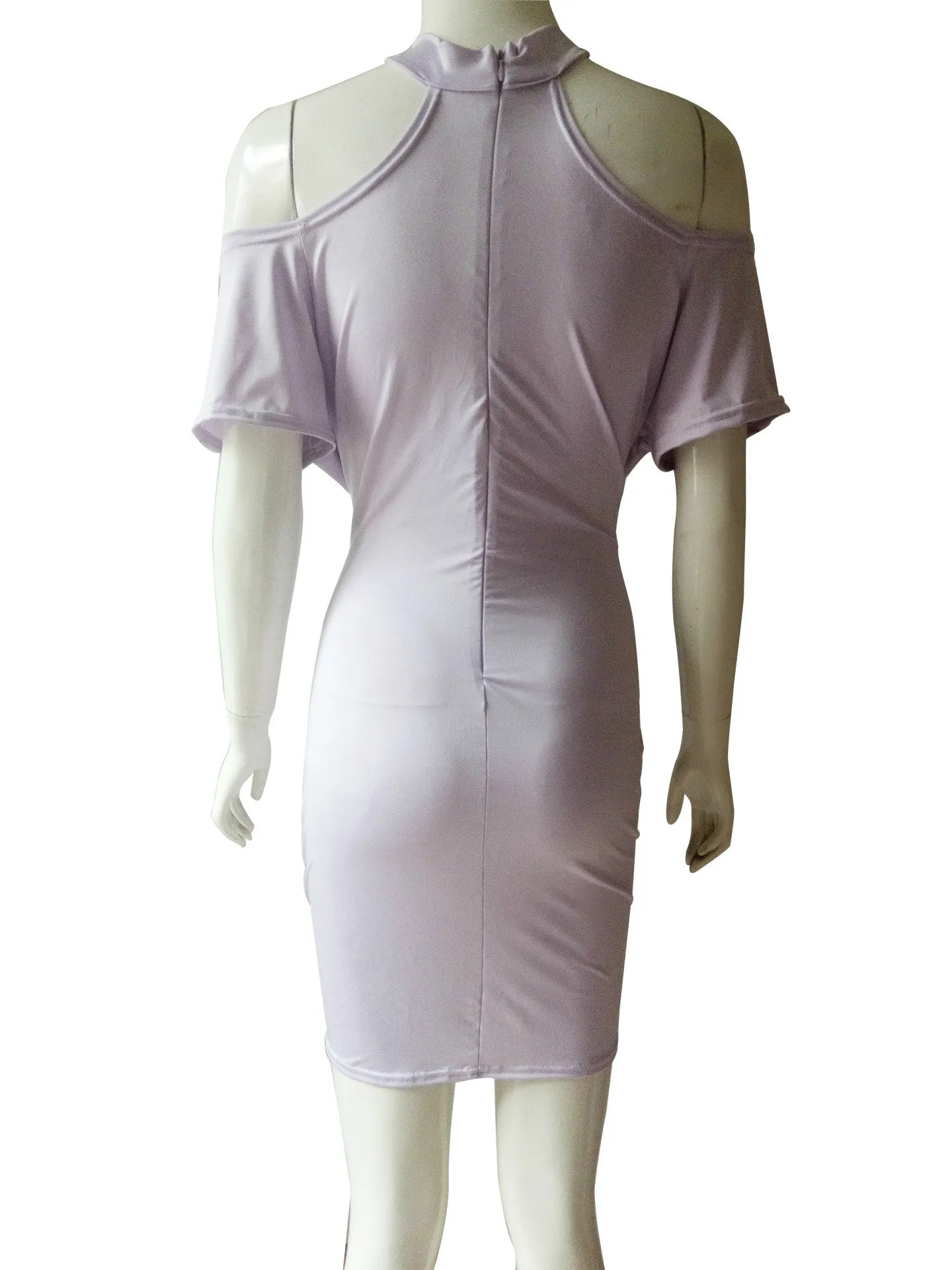 Women Off-Shoulder Irregular Bodycon Dress with Choker Neckline