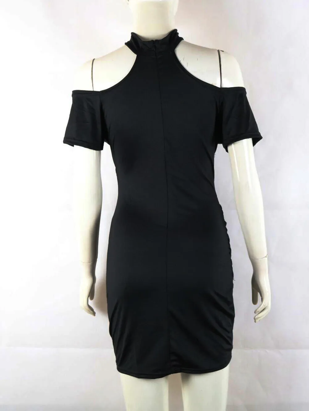 Women Off-Shoulder Irregular Bodycon Dress with Choker Neckline