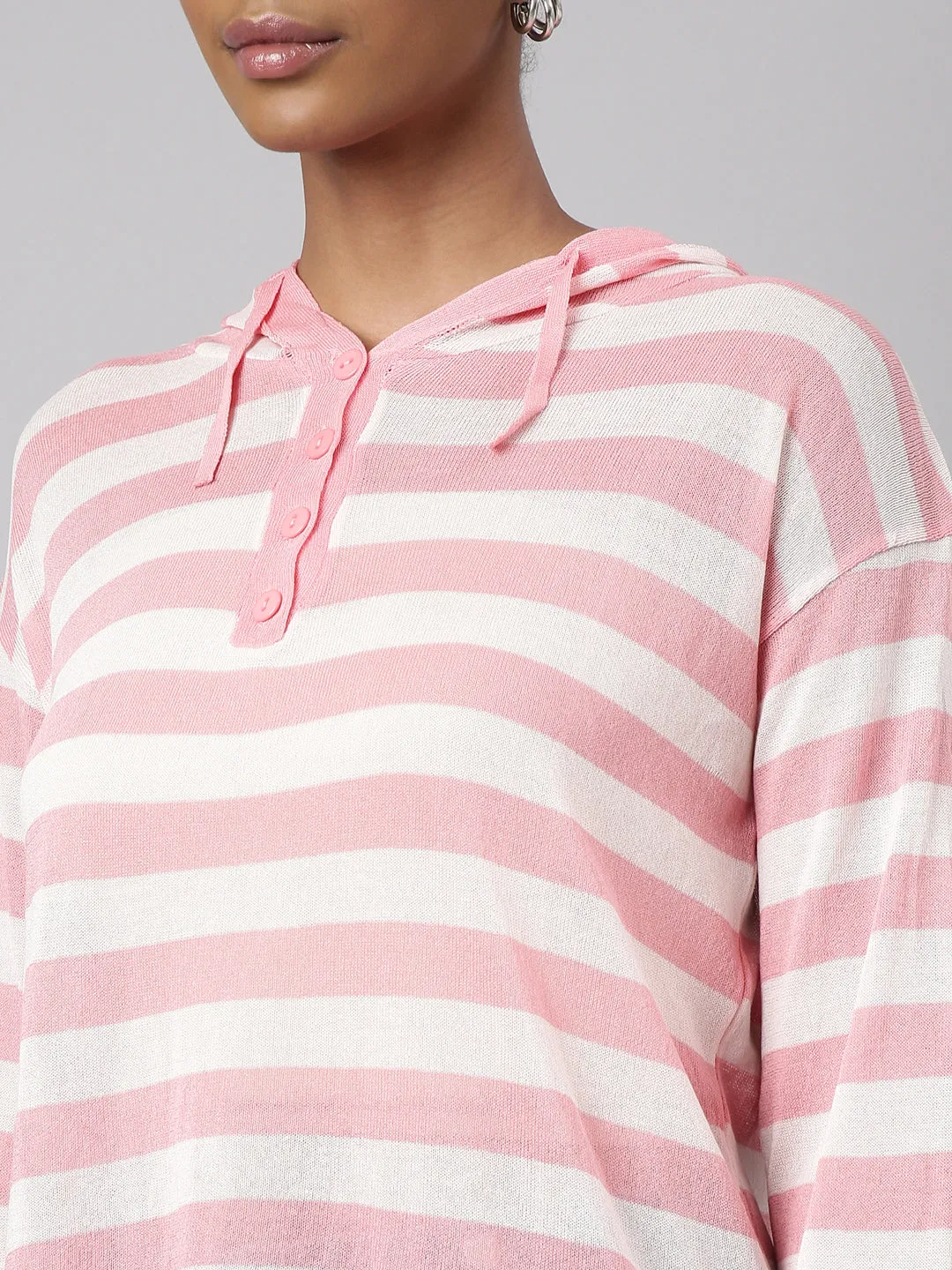Women Peach Horizontal Stripes Boxy Top