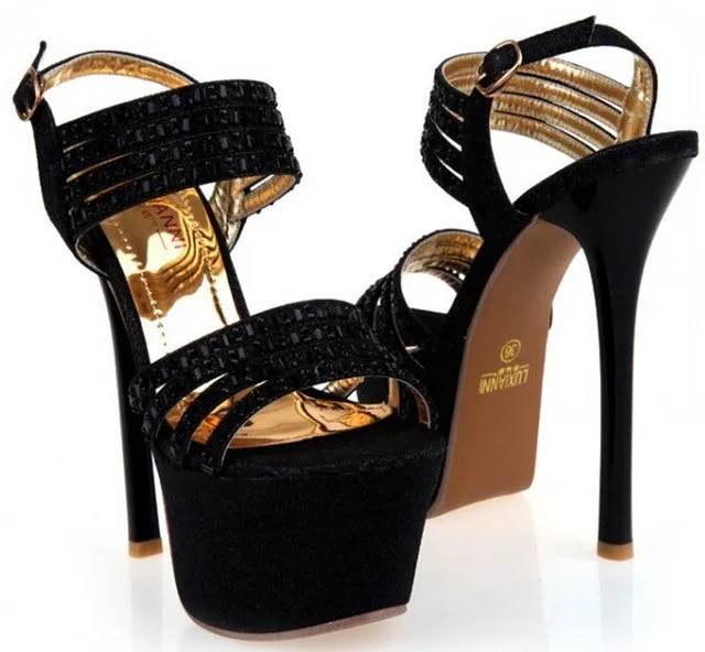 Women Thin High Heel  Open The Toe Ankle Wrap Rhinestone Summer Sandals Shoes Lady Peep Toe Crystal Shoes