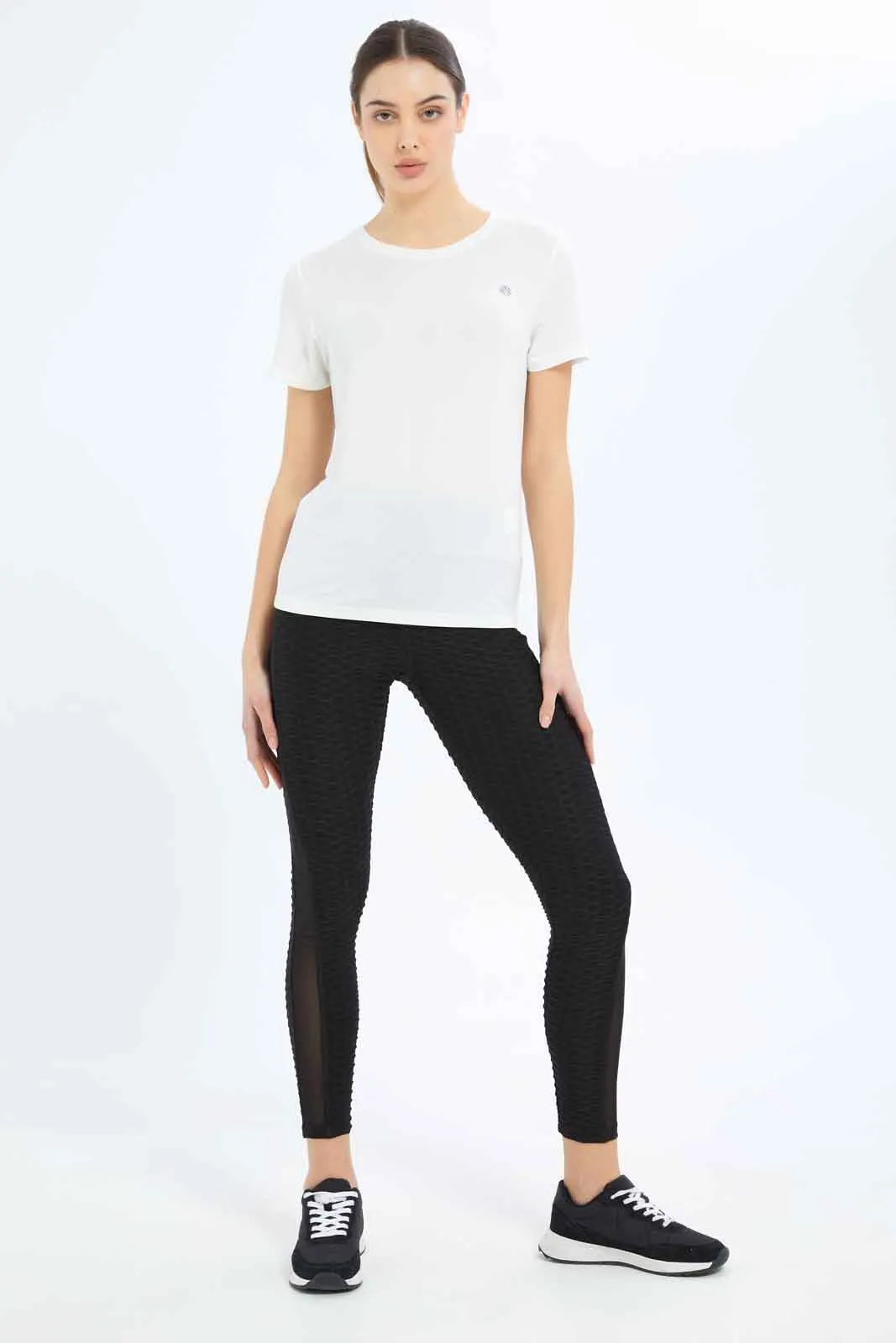 Women White Placement Print Active T-Shirt