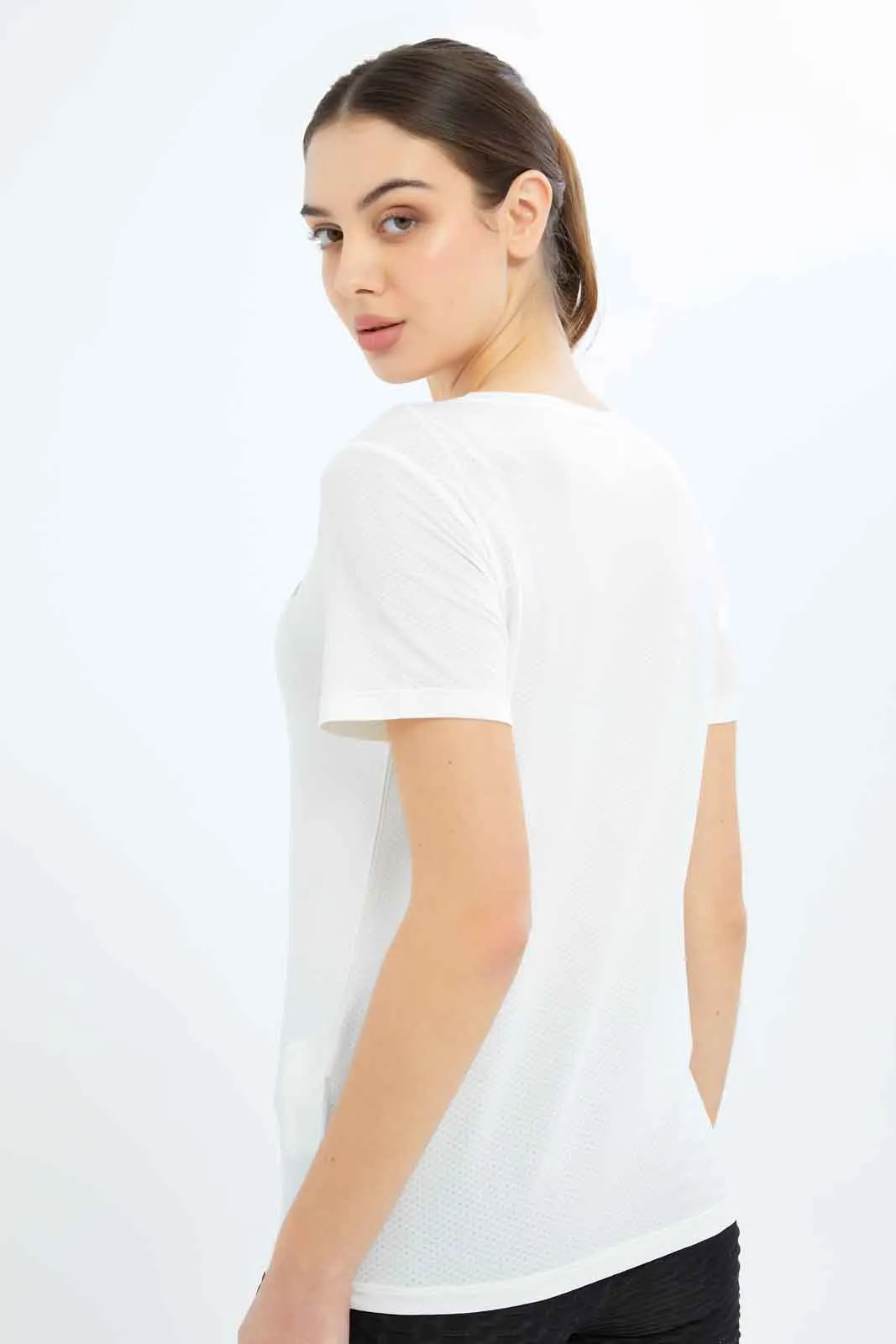Women White Placement Print Active T-Shirt