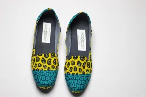 Women's African Print / Ankara Flat Shoes (slip on) - Yellow and Green Animal Print