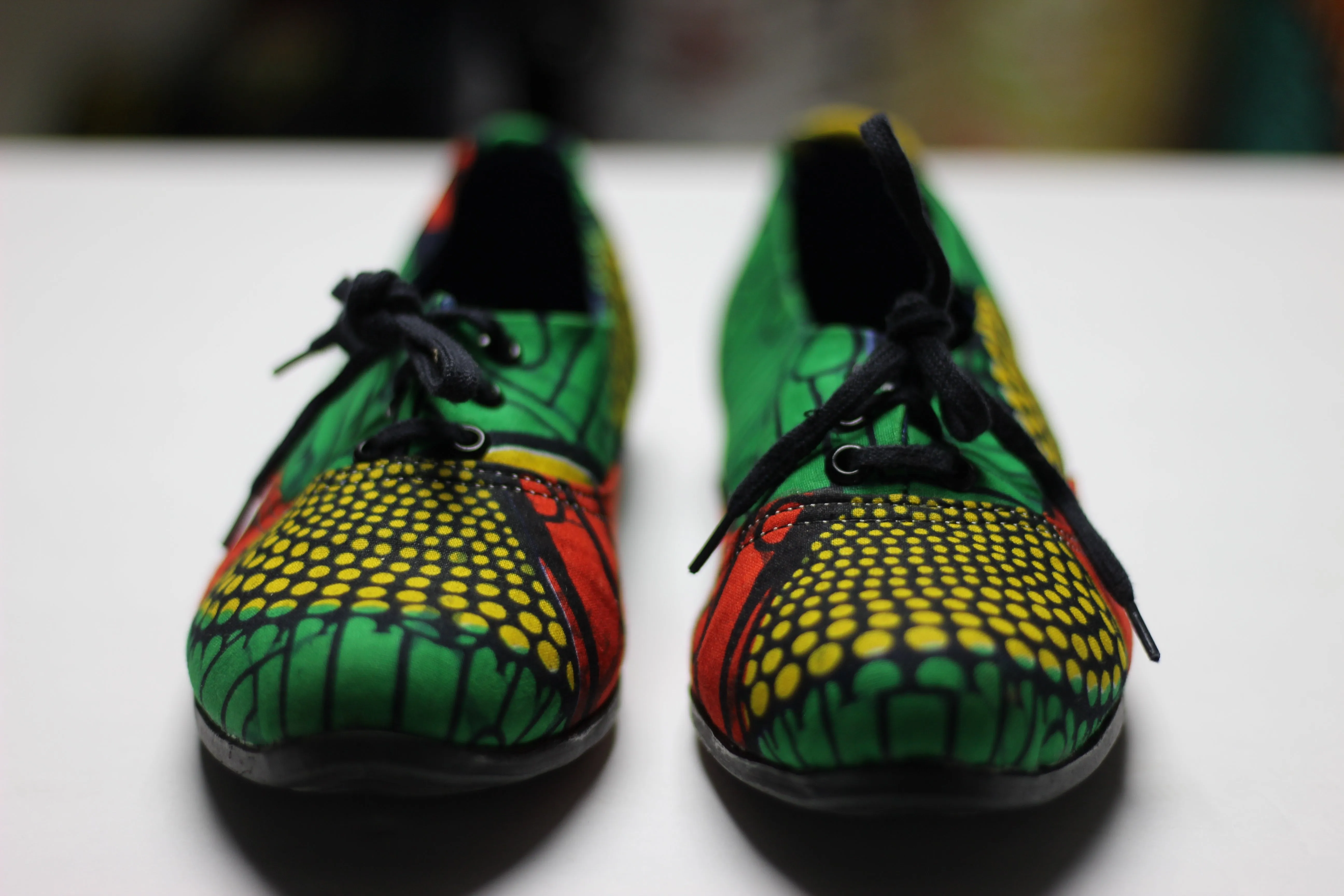 Women's African Print /Ankara Flat Shoes (with laces) - Yellow,Red and Green Floral Print.