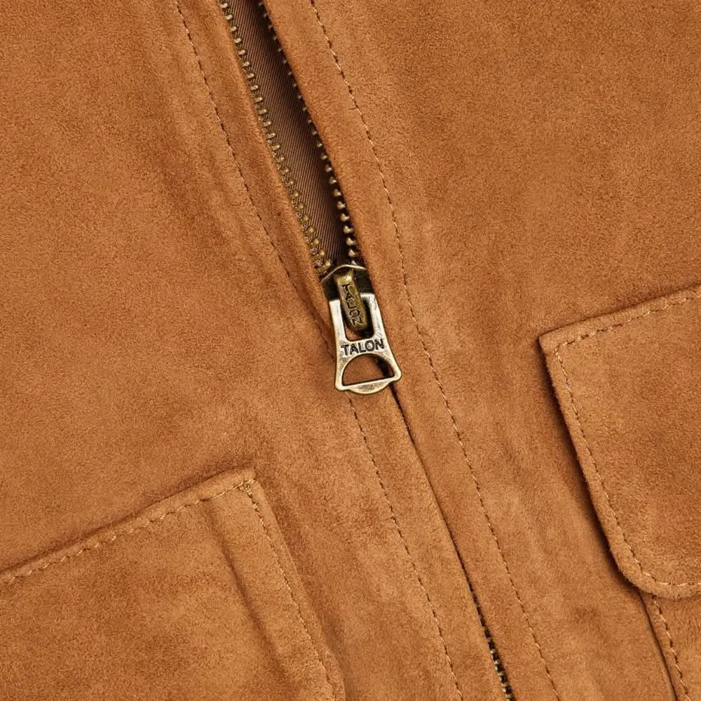 Womens Camel Lauren Brown Suede Bomber Jacket