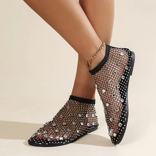 Women's Colorful Rhinestone Elastic Strap Mesh Sandals 62550755S