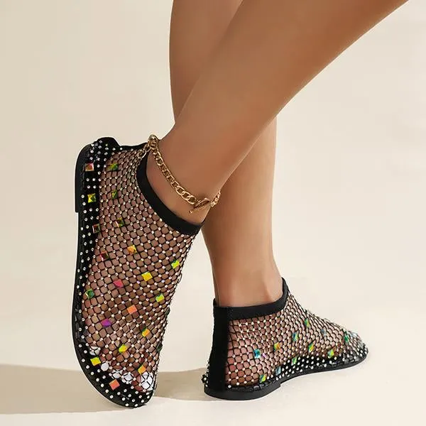 Women's Colorful Rhinestone Elastic Strap Mesh Sandals 62550755S