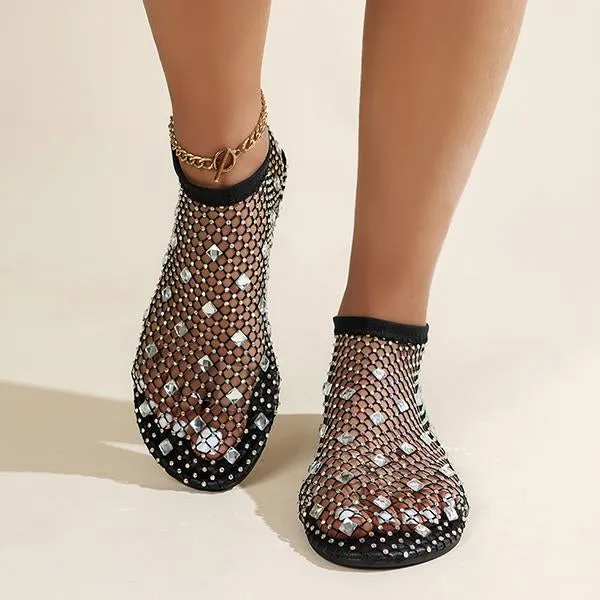 Women's Colorful Rhinestone Elastic Strap Mesh Sandals 62550755S