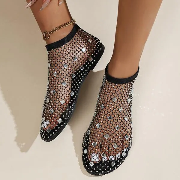 Women's Colorful Rhinestone Elastic Strap Mesh Sandals 62550755S