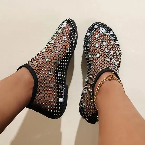 Women's Colorful Rhinestone Elastic Strap Mesh Sandals 62550755S