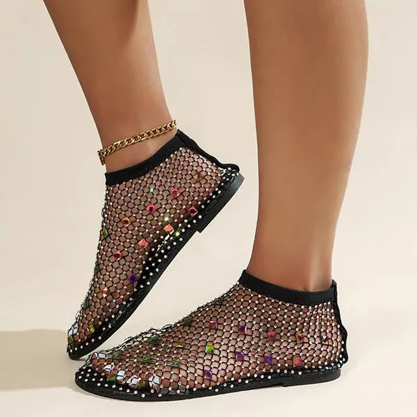 Women's Colorful Rhinestone Elastic Strap Mesh Sandals 62550755S