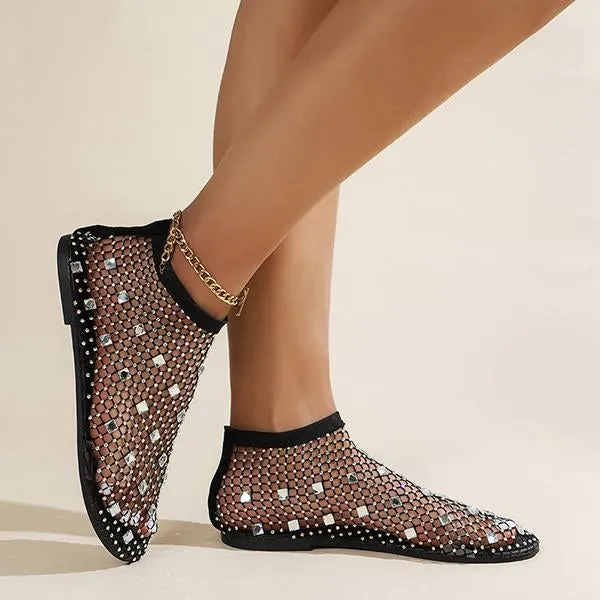 Women's Colorful Rhinestone Elastic Strap Mesh Sandals 62550755S