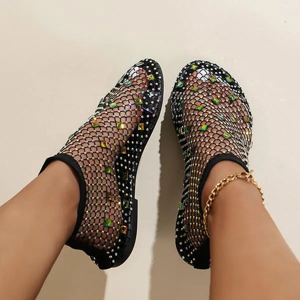 Women's Colorful Rhinestone Elastic Strap Mesh Sandals 62550755S
