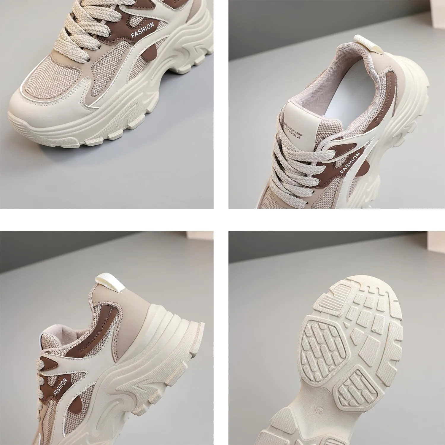 Women's Fashion Platform Sneakers Lace Up Chunky Sneakers Lightweight Mesh Casual Dad Shoes