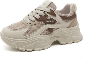 Women's Fashion Platform Sneakers Lace Up Chunky Sneakers Lightweight Mesh Casual Dad Shoes