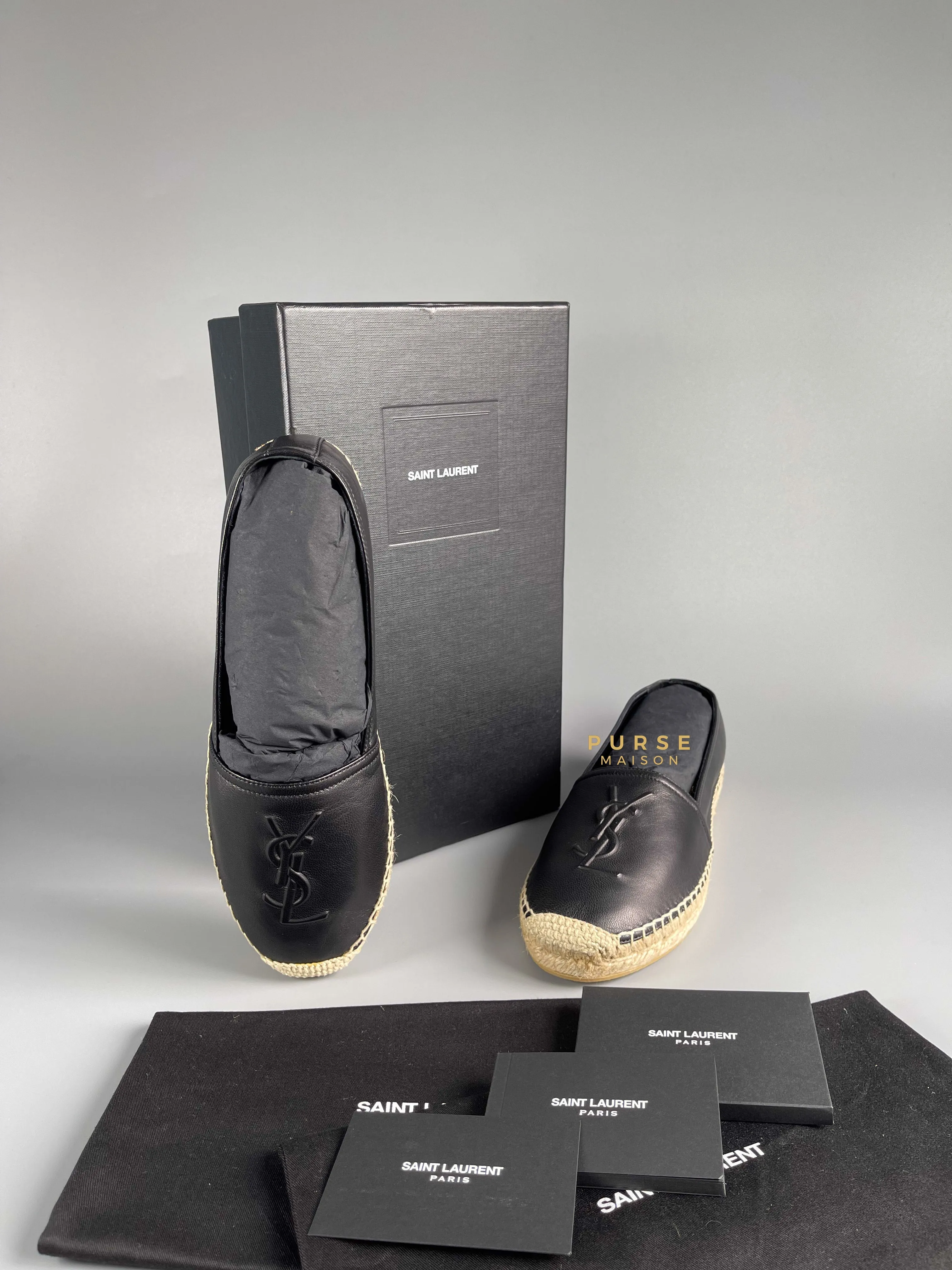 YSL Espadrilles in Black Lambskin Leather (Size 37.5 EU, 23cm)