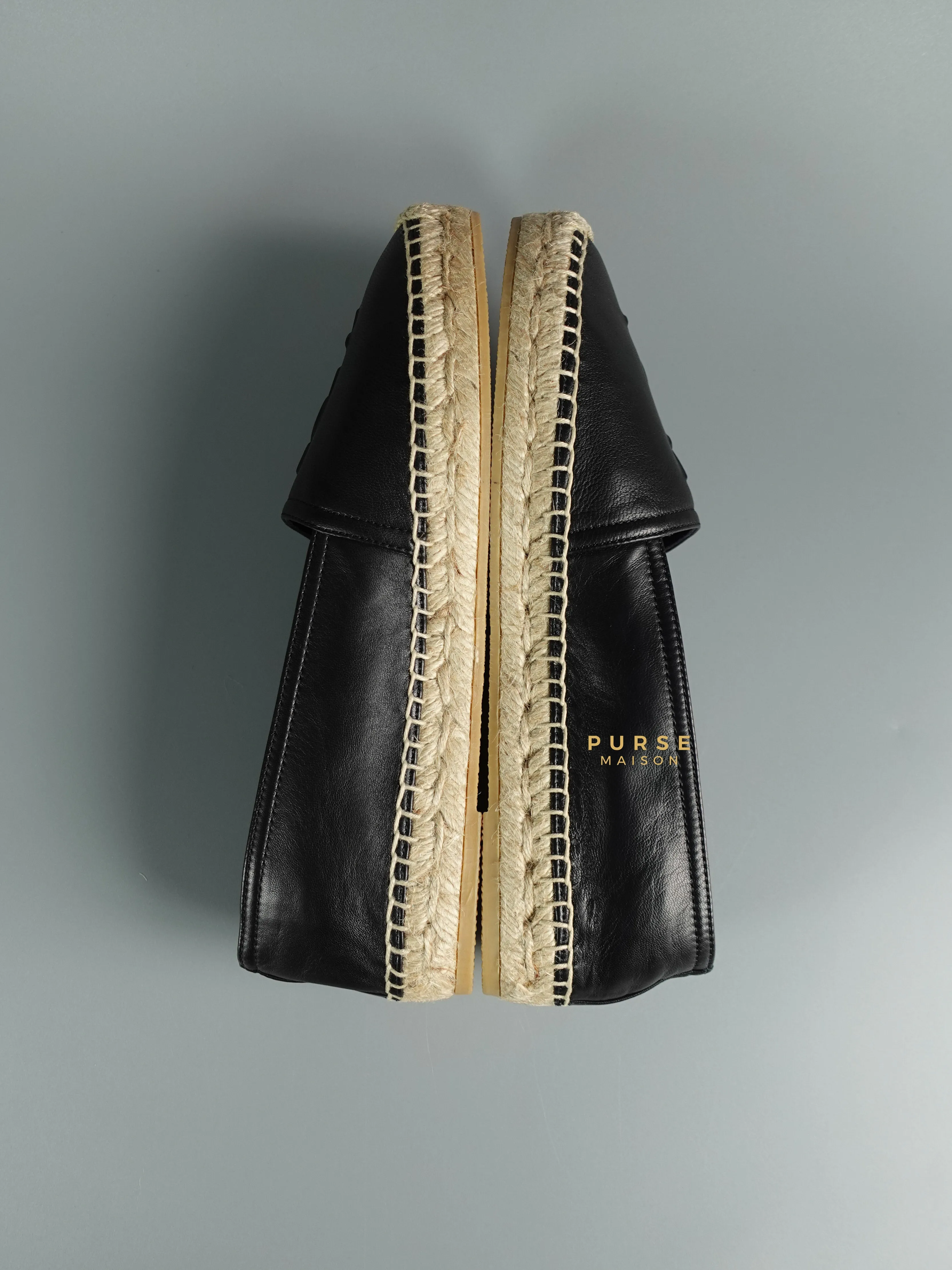 YSL Espadrilles in Black Lambskin Leather (Size 37.5 EU, 23cm)