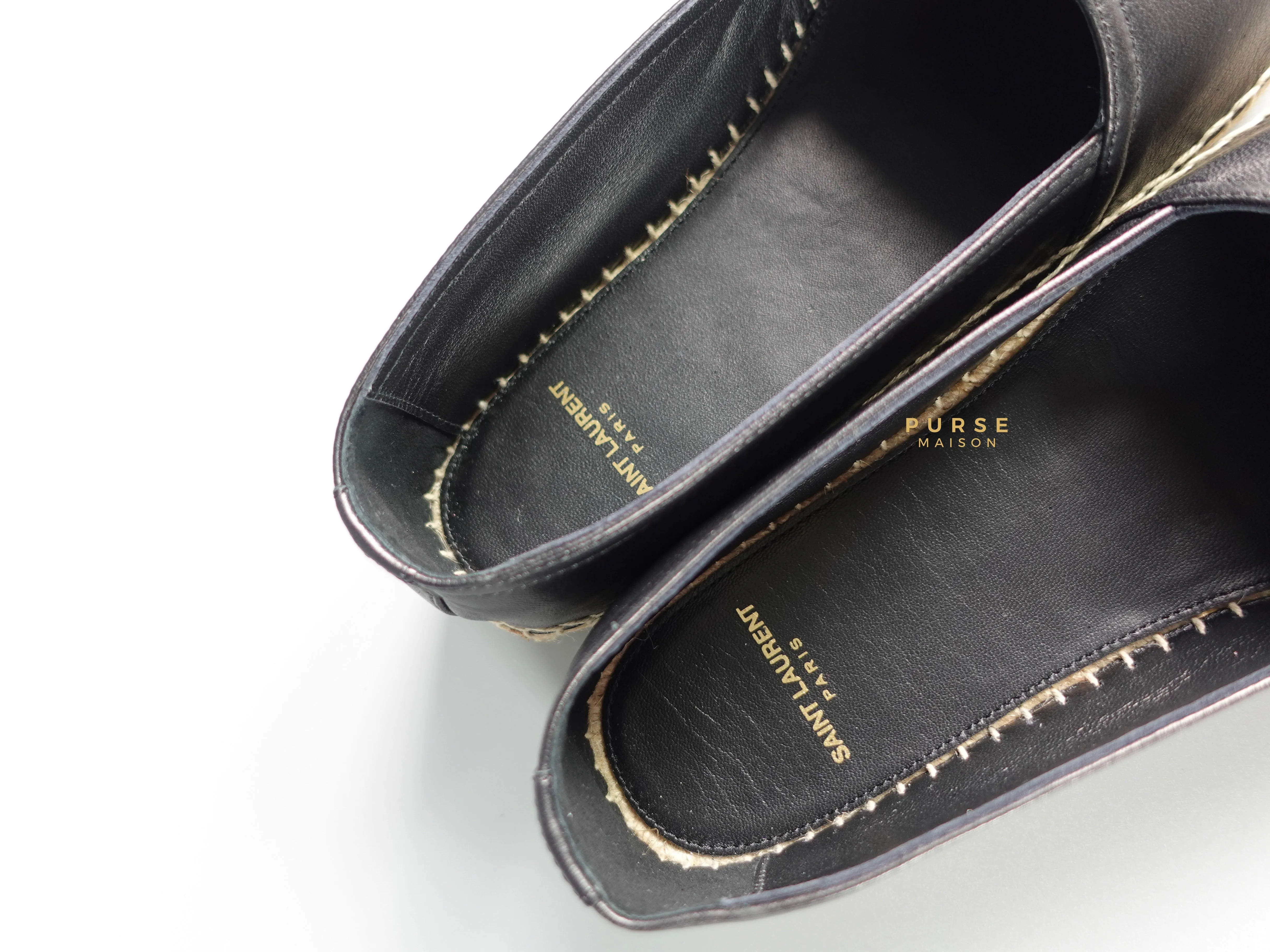 YSL Espadrilles in Black Lambskin Leather (Size 37.5 EU, 23cm)