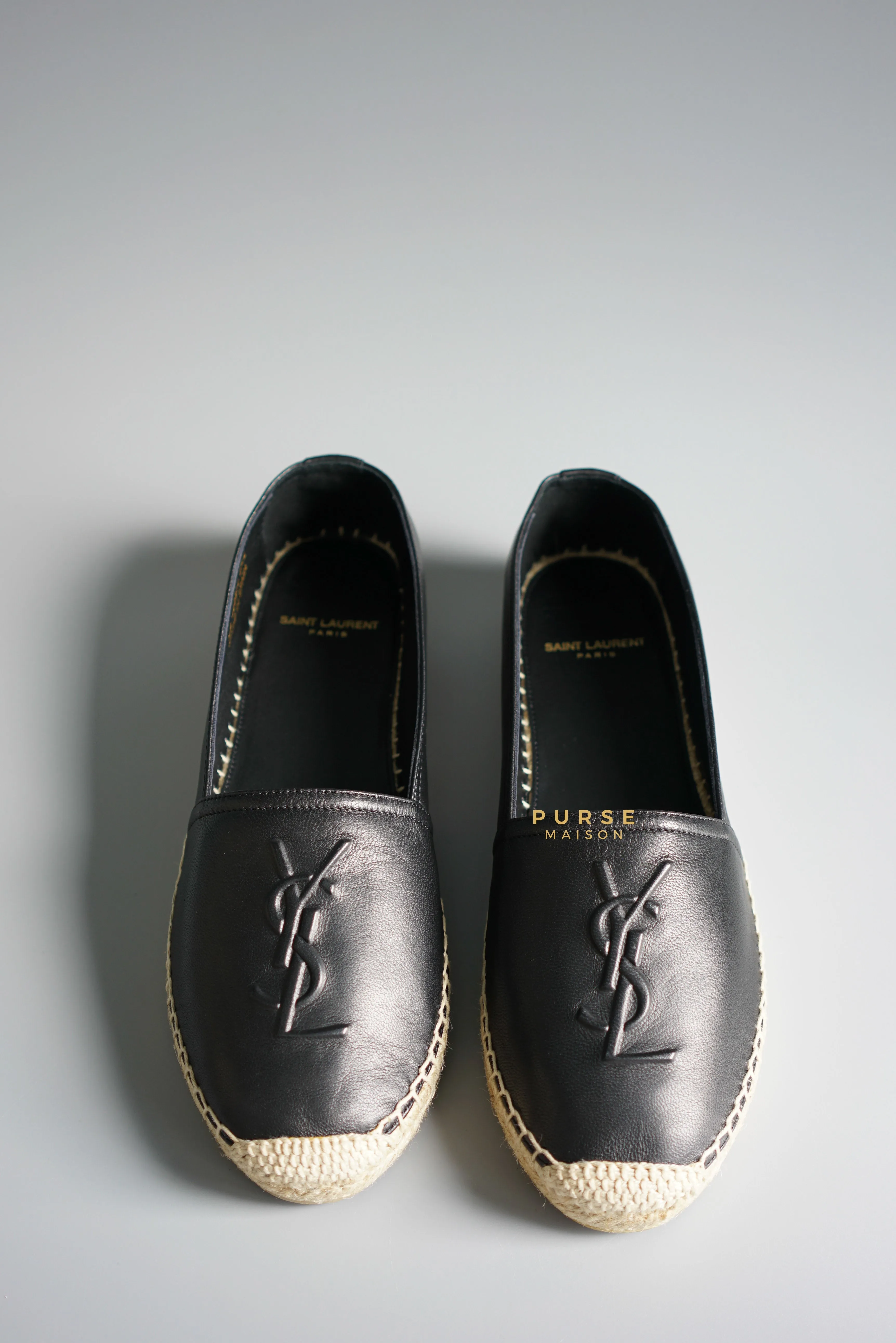 YSL Espadrilles in Black Lambskin Leather (Size 37.5 EU, 23cm)