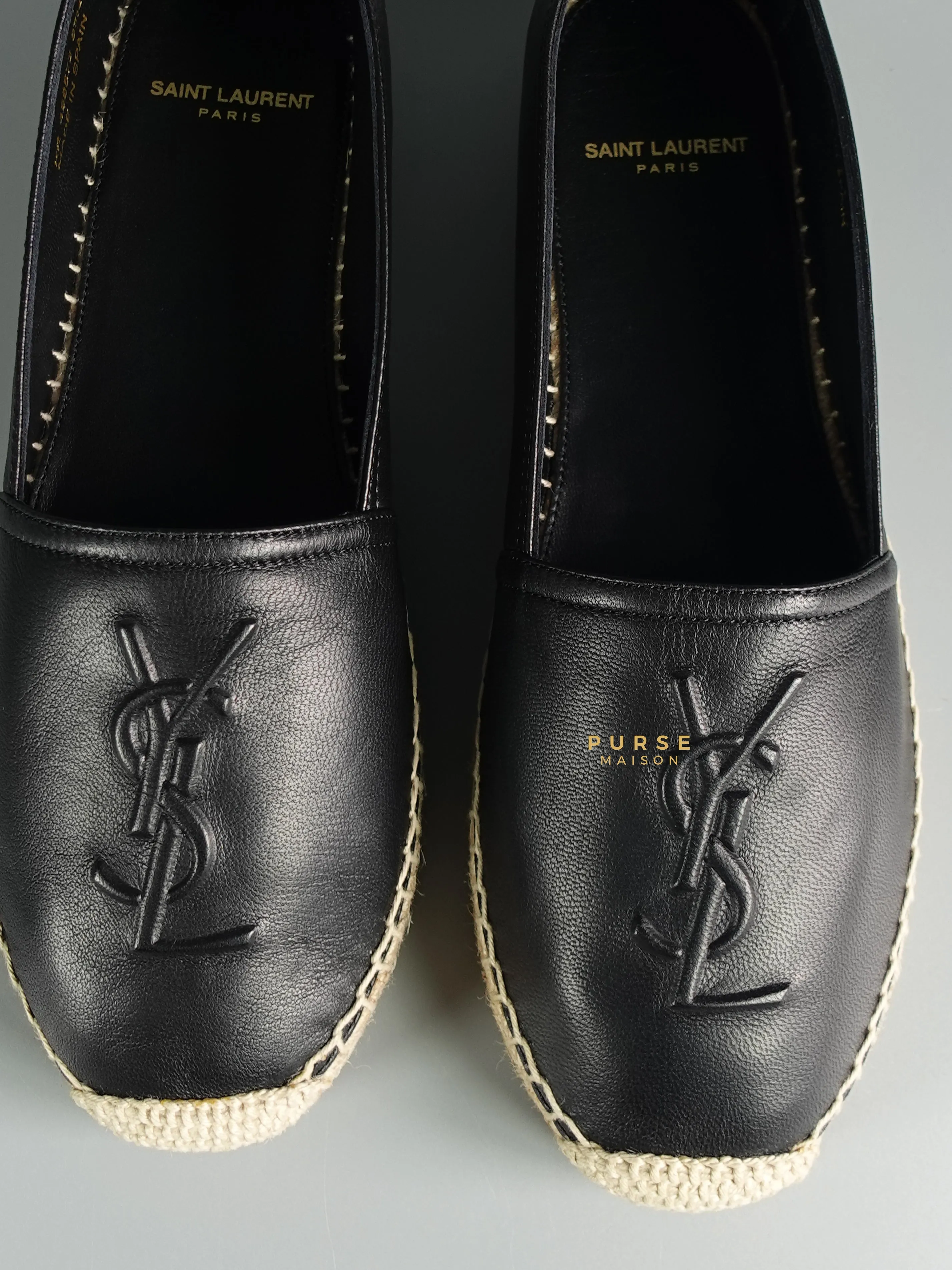 YSL Espadrilles in Black Lambskin Leather (Size 37.5 EU, 23cm)