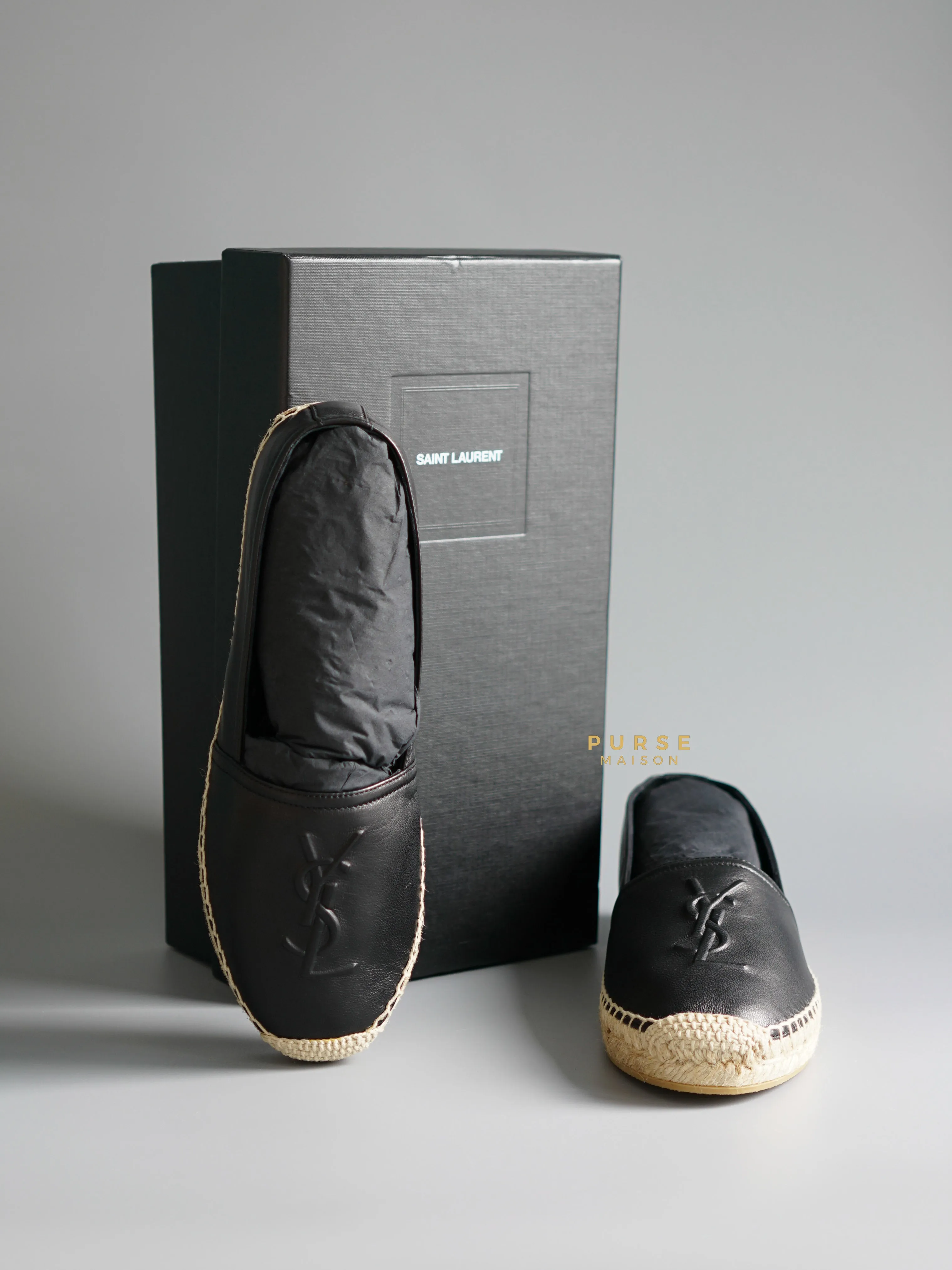 YSL Espadrilles in Black Lambskin Leather (Size 37.5 EU, 23cm)