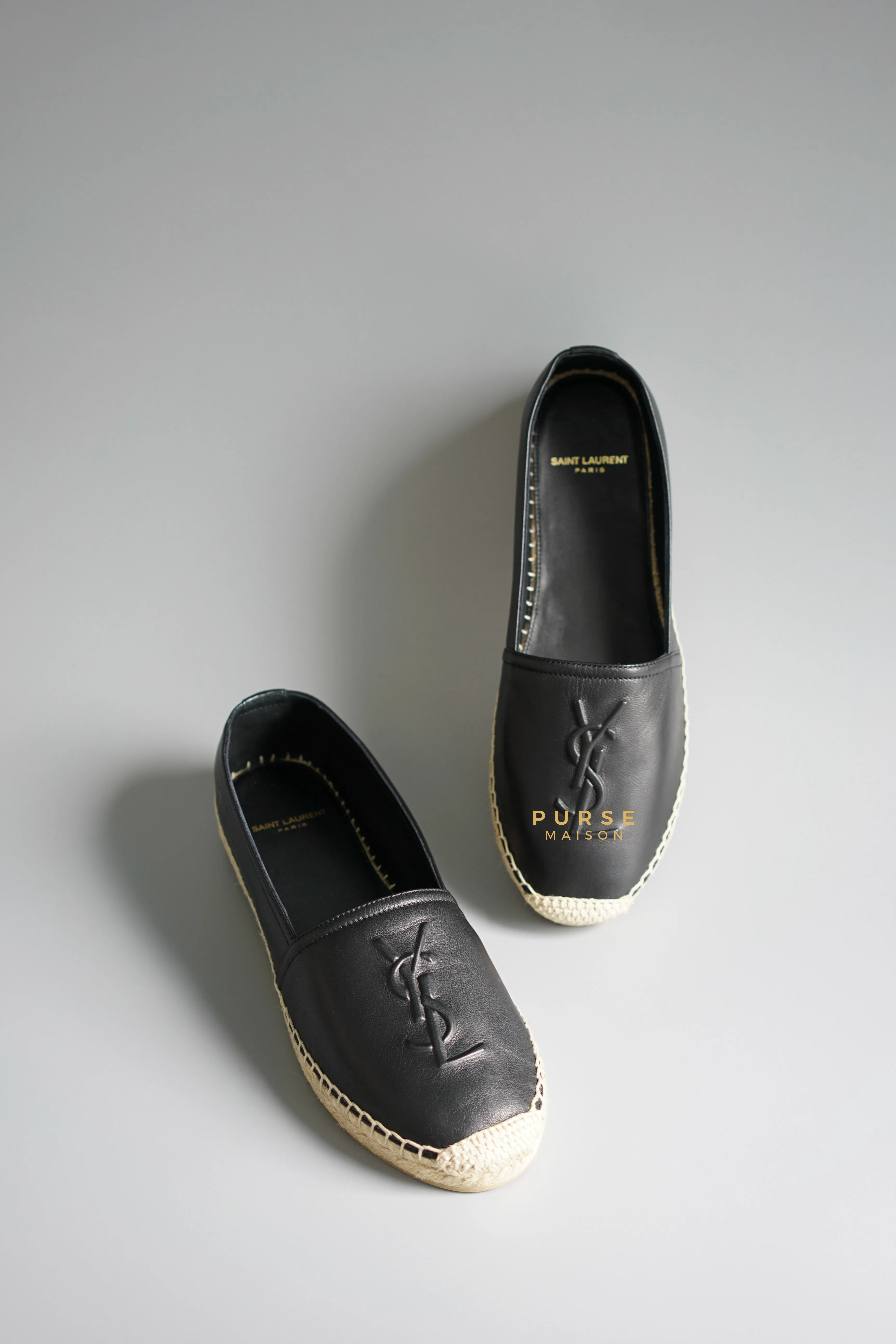 YSL Espadrilles in Black Lambskin Leather (Size 37.5 EU, 23cm)
